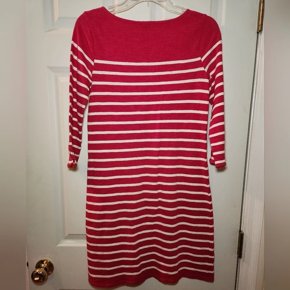 Talbots Petites  Pink White Stripe Knit Dress Womens Size P Cotton 3/4 Sleeve - Picture 4 of 4